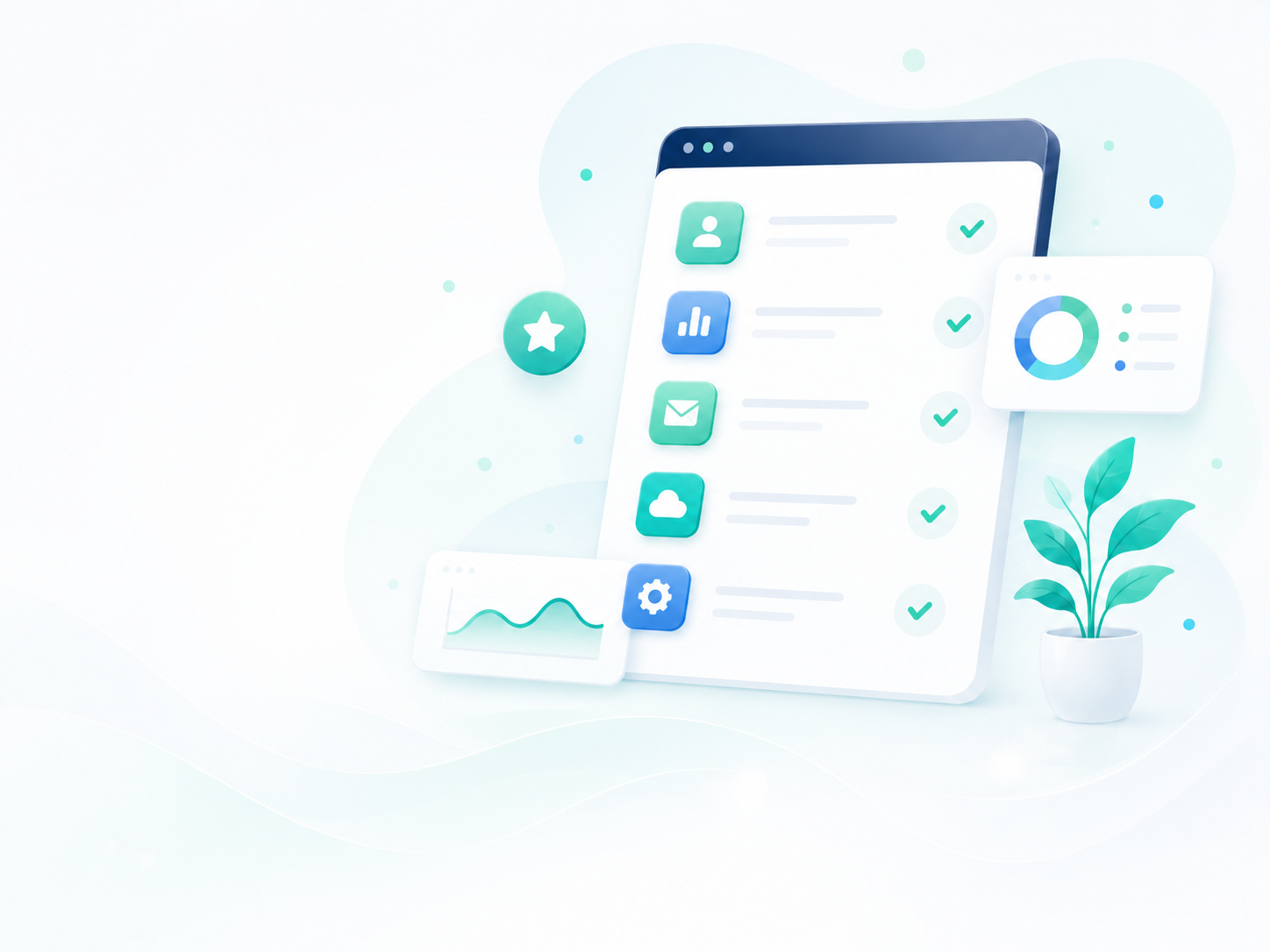 Modernes Dashboard-Visual für digitale Werkzeuge, Software und KI-Tools für Selbstständige und kleine Unternehmen